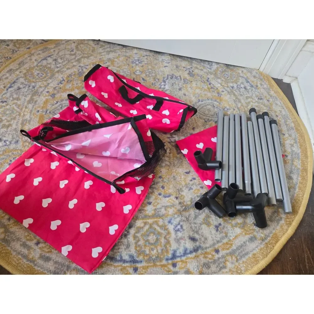 New York Doll Collection Fold N Store Doll Pack N Play Heart Pink Bed